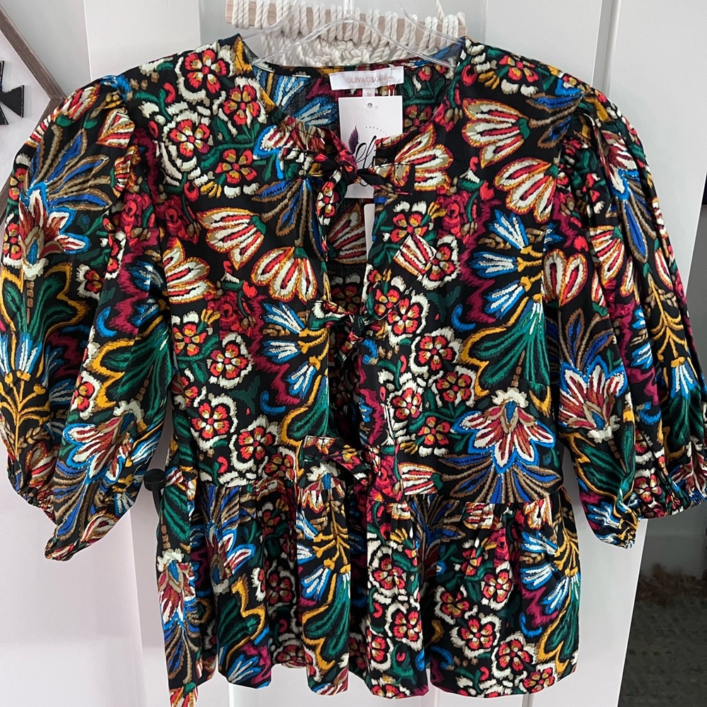 Olivaceous Colorful Floral Blouse